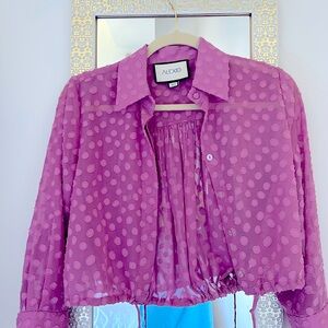 ALEXIS Purple Sheer Polka Dot Blouse XS